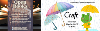 May 14, 2026-Adult Book Club 5:30 PM, youth craft 4 PM