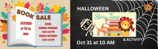 Book Sale 10/16 to 10/24 & Halloween Storytime 10/31 at 10 am